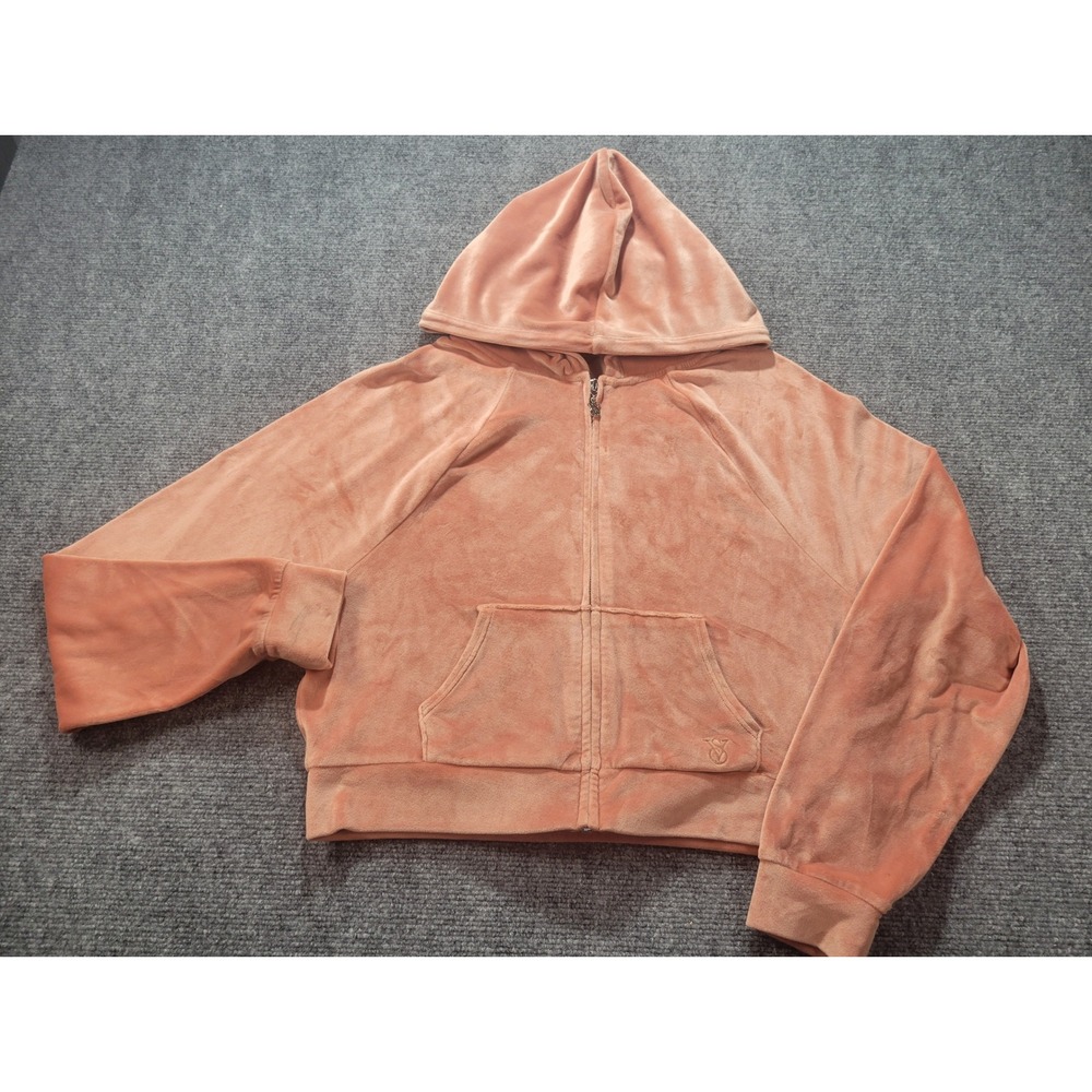 Victorias Secret On Point Velour Full Zip Hoodie Peach Pink Cropped XS